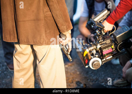 SAINT PETERSBURG, RUSSIE - 31 octobre 2018 : le tournage d'un film ou la criminalité séries TV sur l'emplacement. Photographie caméra 4K. Jeu cinéma scenery Banque D'Images