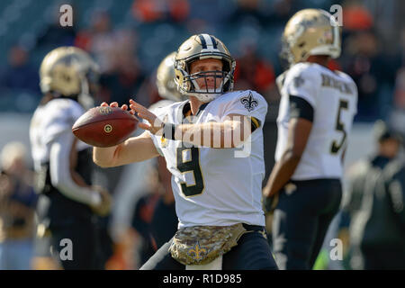 Novembre 11th, 2018 : New Orleans Saints quarterback Drew Brees (9) réchauffe avant un match entre les New Orleans Saints et les Bengals de Cincinnati le 11 novembre 2018 au Stade Paul Brown à Cincinnati, OH. Adam Lacy/CSM. Banque D'Images