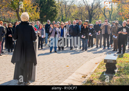 Washington, DC, 11 Novembre 2018 : Gay et tout droit des anciens combattants et membres en service actif la Journée des anciens combattants de participer à une observation commémoratif sur la tombe de Leonard Matlovich, un soldat gay qui ont combattu l'US Air Force qui a essayé de supprimer son service de parce qu'il était gay. La tombe est située dans le cimetière du Congrès à Washington DC. Patsy Lynch/MediaPunch Banque D'Images