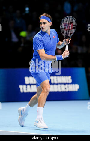Londres, Royaume-Uni. 11Th Nov, 2018. Roger Federer de la Suisse pendant le match masculin de l'ATP Nitto 2018 Finale contre Kei Nishikori du Japon à l'O2 Arena de Londres, Angleterre le 11 novembre 2018. Credit : AFLO/Alamy Live News Banque D'Images