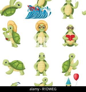 Collection de caricatures des tortues caractères. Les tortues ne peu de choses différentes. Télévision vector illustration sur fond blanc. Illustration de Vecteur