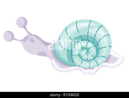 Escargot de mer mignon. Cartoon character design. Escargot mauve avec carapace verte. Télévision vector illustration isolé sur fond blanc. Illustration de Vecteur