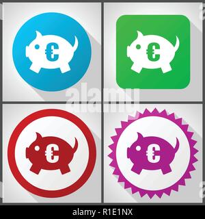 Vector icons avec 4 options. Tirelire design plat icon set facile à éditer en eps 10. Illustration de Vecteur