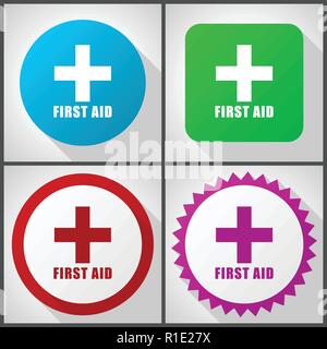 Vector icons avec 4 options. Les premiers soins modèle plat icon set facile à éditer en eps 10. Illustration de Vecteur