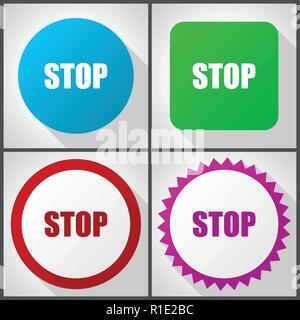 Vector icons avec 4 options. Design plat Stop icon set facile à éditer en eps 10. Illustration de Vecteur