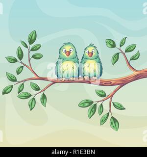 Deux oiseaux sont assis sur une branche Illustration de Vecteur