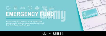 Fonds d'urgence financière des icônes avec parapluie - home ou maison, voiture ou les dommages au véhicule, perte d'emploi / chômage, et de l'hôpital ou les factures médicales Illustration de Vecteur