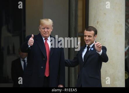 10 novembre 2018 - Paris, France : Le président Donald Trump rencontre le président français Emmanuel Macron à l'Elysée. Le président francais Emmanuel Macron recoit son homologue américain Donald Trump a l'Elysee. *** FRANCE / PAS DE VENTES DE MÉDIAS FRANÇAIS *** Banque D'Images