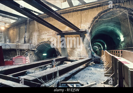 Wien, Bau der U-Bahn-Linie U3, Station Stubentor im Rohbau Banque D'Images