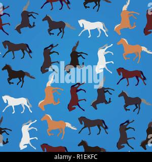 Les chevaux courir et trot sur bleu bacground motif transparent Illustration de Vecteur