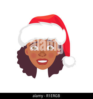 Visage de femme africaine dans christmas hat. Émotions d'african american woman face. Illustration de l'expression faciale Banque D'Images