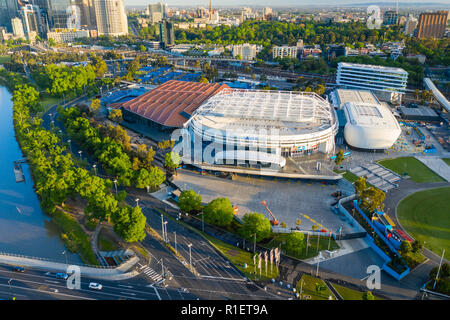 Vue aérienne de Melbourne Park, domicile de l'Australian Open de tennis Banque D'Images
