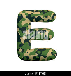 Lettre de l'armée E - grand Camo 3d font isolé sur fond blanc. Cet alphabet est parfait pour les illustrations créatives mais non limité à, de l'Armée Banque D'Images