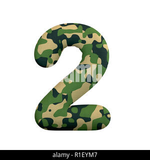 Numéro 2 de l'armée - Camo 3d chiffres isolé sur fond blanc. Cet alphabet est parfait pour les illustrations créatives mais non limité à, la guerre, l'Armée de terre Banque D'Images