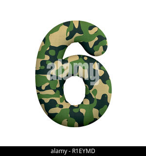 Numéro 6 de l'armée - Camo 3d chiffres isolé sur fond blanc. Cet alphabet est parfait pour les illustrations créatives mais non limité à, la guerre, l'Armée de terre Banque D'Images