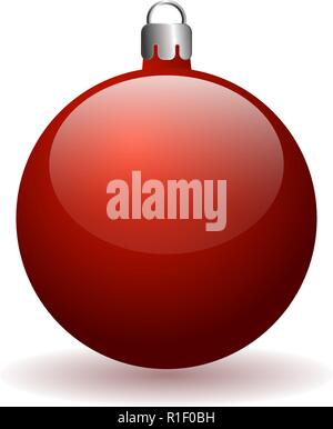 Boule de Noël rouge. Isolé sur un fond blanc avec une ombre. Balle en trois dimensions. Illustration de Vecteur