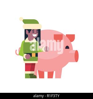 Elf fille père noël joyeux noël cochon helper avec nouvel an vacances télévision concept isolé Illustration de Vecteur