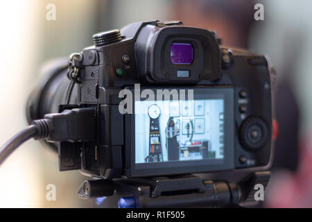 Dans les coulisses du tournage de l'appareil photo dans l'emplacement. Banque D'Images