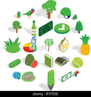 Arbres icons set, style isométrique Illustration de Vecteur
