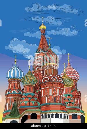 Cathédrale Saint basilics du Kremlin (Moscou, Russie). Colorful vector illustration isolé dessin à la main. Illustration de Vecteur