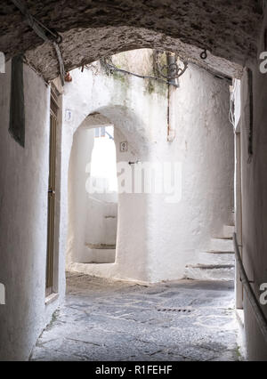 Passage arqué étroit avec des pas dans la ville d'Amalfi, sur la côte amalfitaine, en Italie. Banque D'Images