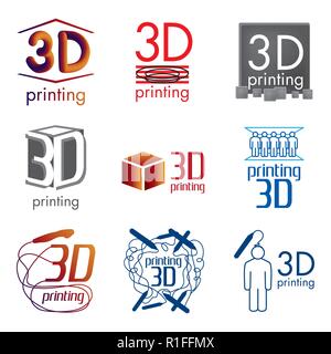 Vector set logos impression 3D et 3D pens Illustration de Vecteur