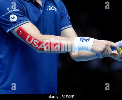 Londres, Royaume-Uni. 12 novembre 2018, O2 Arena, London, England ; Nitto ATP Tennis finale ; une vue rapprochée de Mike Bryan (USA) Bras droit Crédit : bande Plus Sport Action Images/Alamy Live News Banque D'Images