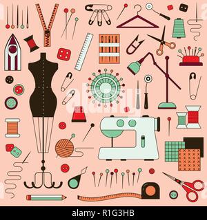 Matériel de couture sur mesure et éléments d'aiguille Illustration de Vecteur