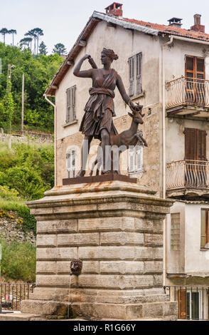 Fontaine de Diane et le Doe, construit en 1878, Vivario, Haute-Corse, Corse, France Banque D'Images