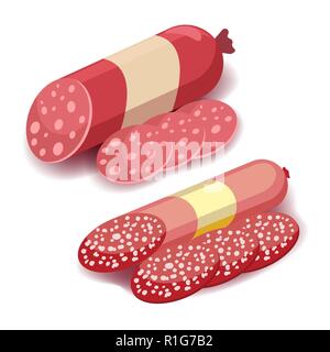 Dans l'icône de salami, style plat saucisses fumées. Illustration de Vecteur