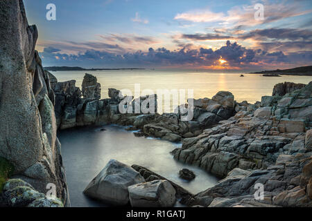 Peninnis ; coucher du soleil, à St Mary's, Îles Scilly ; UK Banque D'Images
