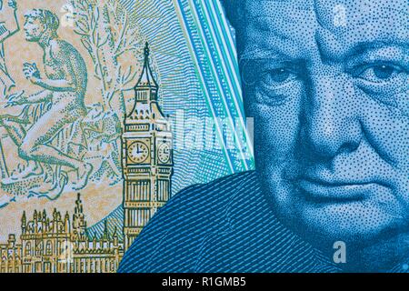 La Banque d'Angleterre €5 note avec polymère Sir Winston Churchill Banque D'Images