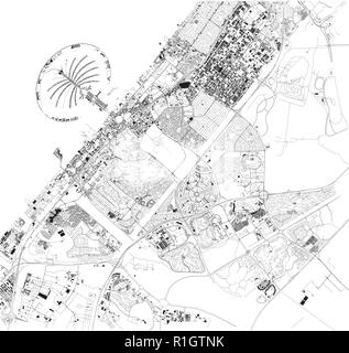 Carte Satellite de Dubaï, Émirats Arabes Unis, les rues de la ville. Carte et plan de la ville Illustration de Vecteur