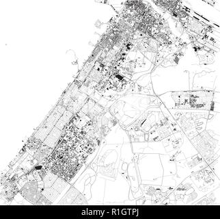 Carte Satellite de Dubaï, Émirats Arabes Unis, les rues de la ville. Carte et plan de la ville Illustration de Vecteur