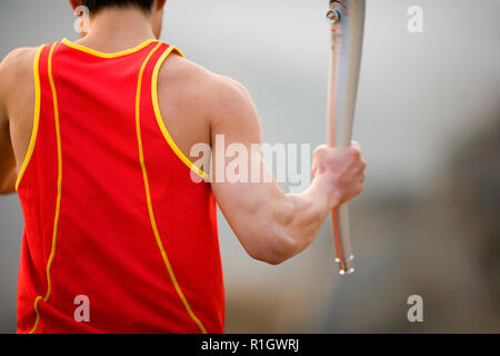 L'athlète olympique chinoise à la Grande Muraille de Chine. Banque D'Images