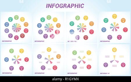 Les cercles à rayures colorées, des modèles pour l'infographie pour 3,4,5,6,7,8,9,10 positions. Illustration de Vecteur