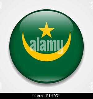 Drapeau de la Mauritanie. Badge brillant rond Illustration de Vecteur