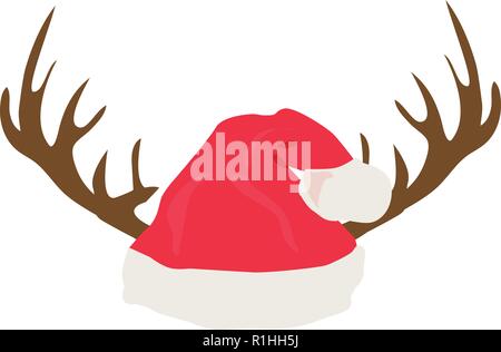 Vector illustration d'antlers with Santa hat. Arrière-plan de vacances de Noël. Illustration de Vecteur