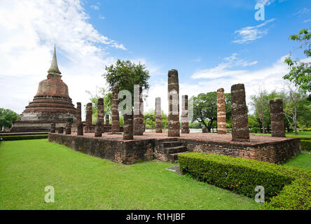 Site du patrimoine mondial de l'Wat Chana Songkhram en parc historique de Sukhothai, Thaïlande, province de Sukhothai Banque D'Images