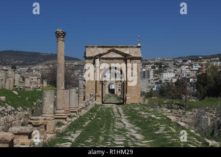 L'Unesco world heritage de Jerash à côté de la frontière vers la Syrie, Jordanie Banque D'Images