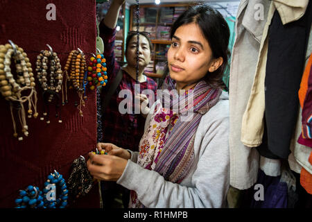 Les Népalais Nasreen Sheikh, fondateur de l'artisanat local des femmes à Katmandou, encourage et forme les jeunes femmes comme couturières dans son atelier de couture dans Golhunga et leur offre un emploi. Les produits, vêtements, serviettes et sacs à main sont vendus dans leur propre boutique dans le quartier touristique de Katmandou. Nasreen expériences reconnaissance avec son projet et reçoit de nombreux dons. Banque D'Images