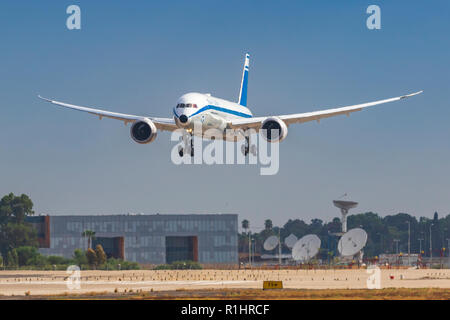 El Al Boeing 787-9 Dreamliner a photographié à l'aéroport Ben Gourion, Israël Banque D'Images