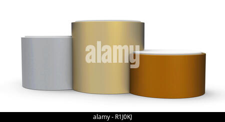 Cylindre de métal vierge podium sans numéros de classement des lieux, le rendu en trois dimensions, 3D illustration Banque D'Images