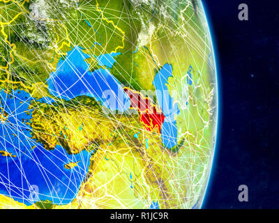 La région du Caucase, sur la planète Terre avec les réseaux. Surface de la planète extrêmement détaillées et les nuages. 3D illustration. Éléments de cette image fournie par la NASA Banque D'Images