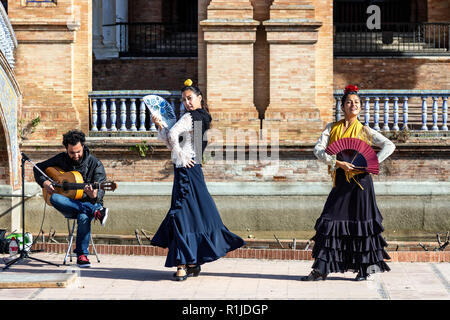 Sur la danseuse de flamenco d'Espagne, Séville, Andalousie, Espagne Banque D'Images