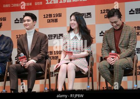 Séoul, Corée. 12Th Nov, 2018. D.O Do Kyung-soo, Park Hye-soo, Oh Jung-se et Kang Hyeong-Cheol assister à la conférence de la production de 'Swing Kids' à Séoul, Corée, le 12 novembre 2018.(La Chine et la Corée à l'homme) Credit : TopPhoto/Alamy Live News Banque D'Images