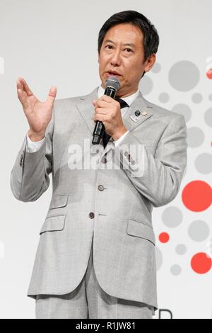 Daichi Suzuki, ancien dos nageur et commissaire de l'Agence Sports Japon parle au cours d'une conférence de presse pour annoncer un nouveau projet ''JAAF RunLink'' par l'Association japonaise des fédérations d'athlétisme le 13 novembre 2018, Tokyo, Japon. Credit : Rodrigo Reyes Marin/AFLO/Alamy Live News Banque D'Images