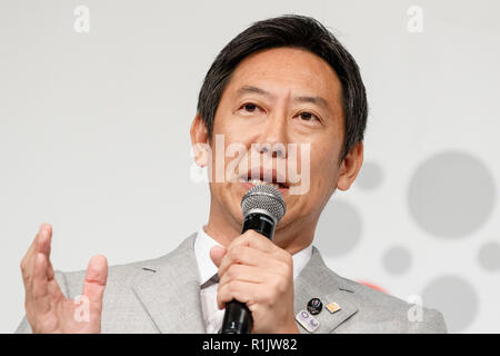 Daichi Suzuki, ancien dos nageur et commissaire de l'Agence Sports Japon parle au cours d'une conférence de presse pour annoncer un nouveau projet ''JAAF RunLink'' par l'Association japonaise des fédérations d'athlétisme le 13 novembre 2018, Tokyo, Japon. Credit : Rodrigo Reyes Marin/AFLO/Alamy Live News Banque D'Images