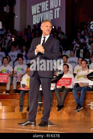 London.UK. 13 novembre 2018. Gary Lineker et Jo Johnson appuyer la deuxième référendum Brexit à Westminster rassemblement organisé par vote du peuple et des meilleures pour la Grande-Bretagne © Brian Minkoff/Alamy Live News Banque D'Images