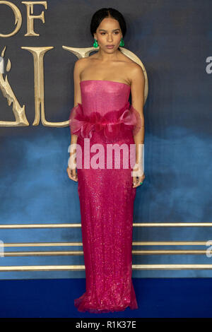 Londres, le 13 novembre, 2018. Zoe Kravitz assiste à la première du film 'Les Animaux Fantastiques : les crimes de Grindelwald' dans Leicester square le 13 novembre 2018, l'Angleterre.© Jason Richardson / Alamy Live News Banque D'Images